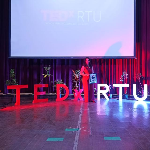 CS Ankita Patel on the TEDx RTU stage